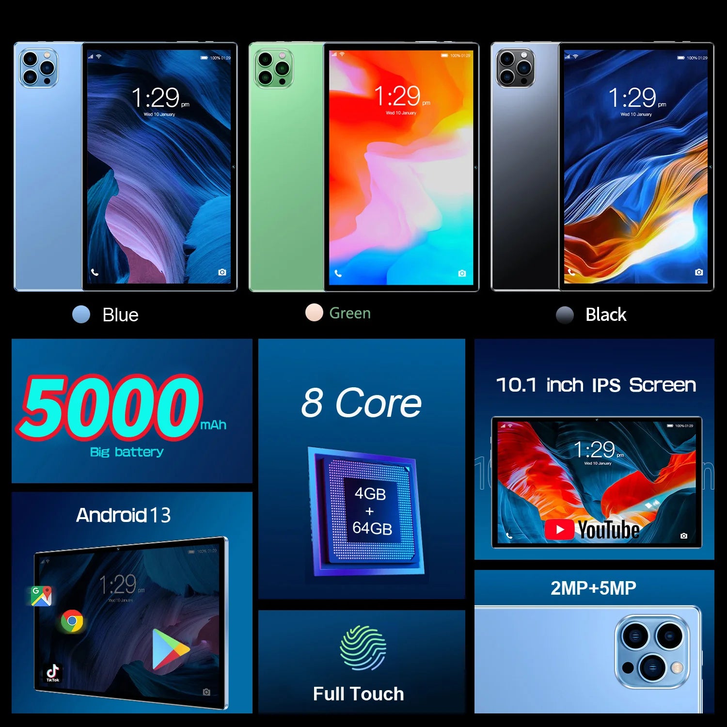 10.1" Android 13 Tablet – Octa-Core, Dual SIM, 4GB RAM, 64GB Storage