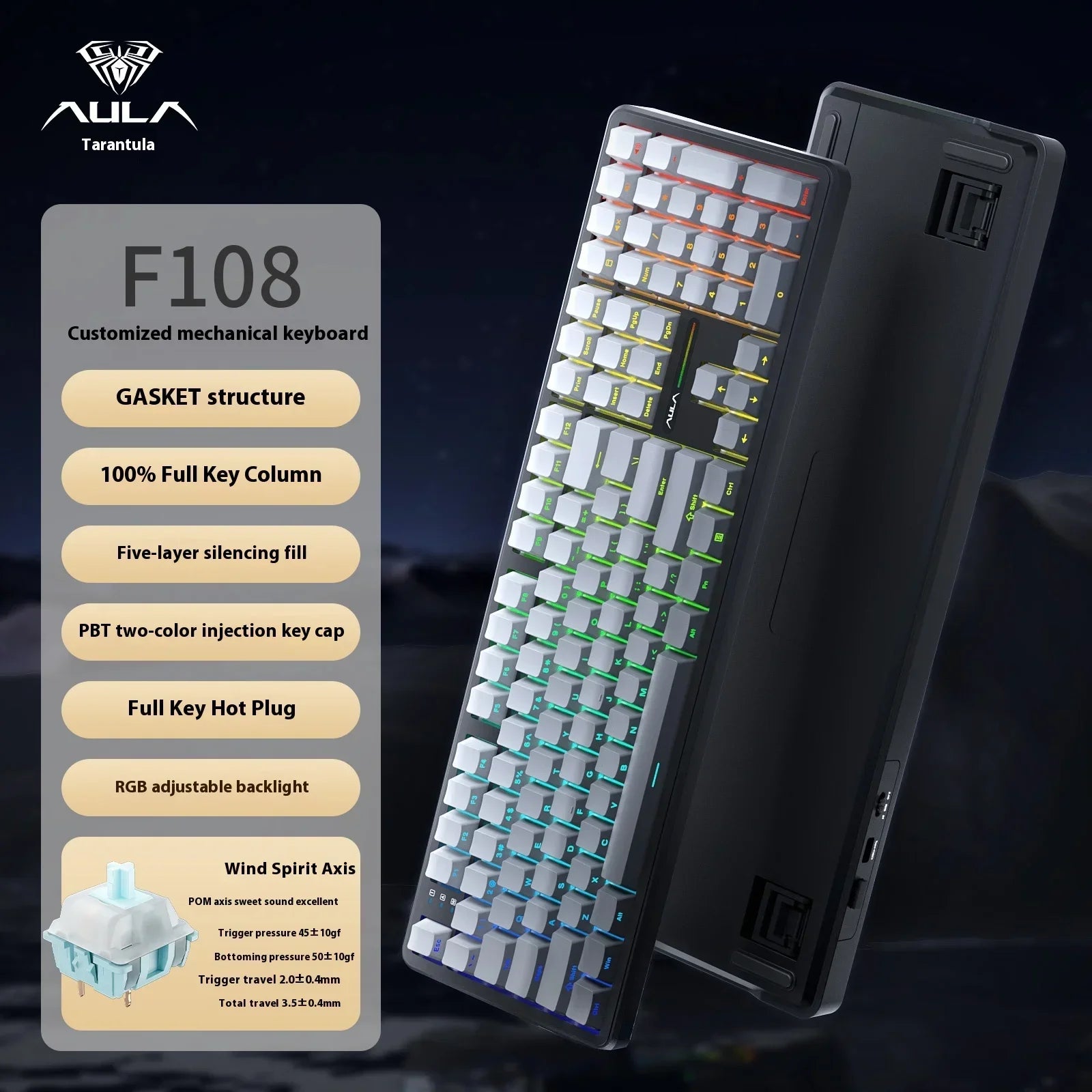 AULA F108/PRO Mechanical Gaming Keyboard – RGB Hot-Swappable Wireless Performance