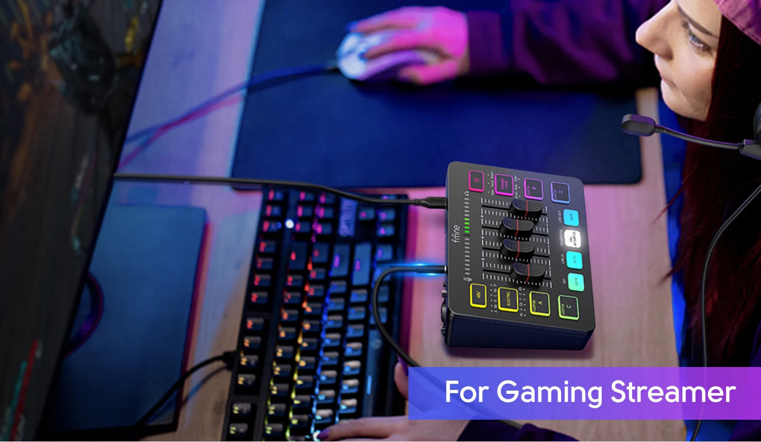 FIFINE 4-Channel RGB Gaming Audio Mixer