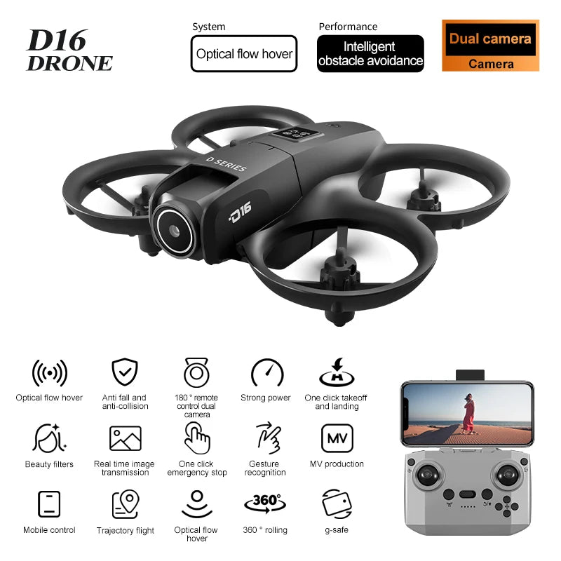 D16 Mini Drone – Dual Camera 8K HD, Obstacle Avoidance UAV