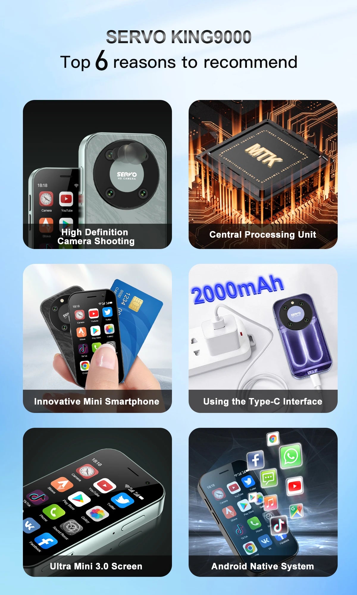 9000 Mini Smartphone – 3.0" HD, Android 10, 4G LTE