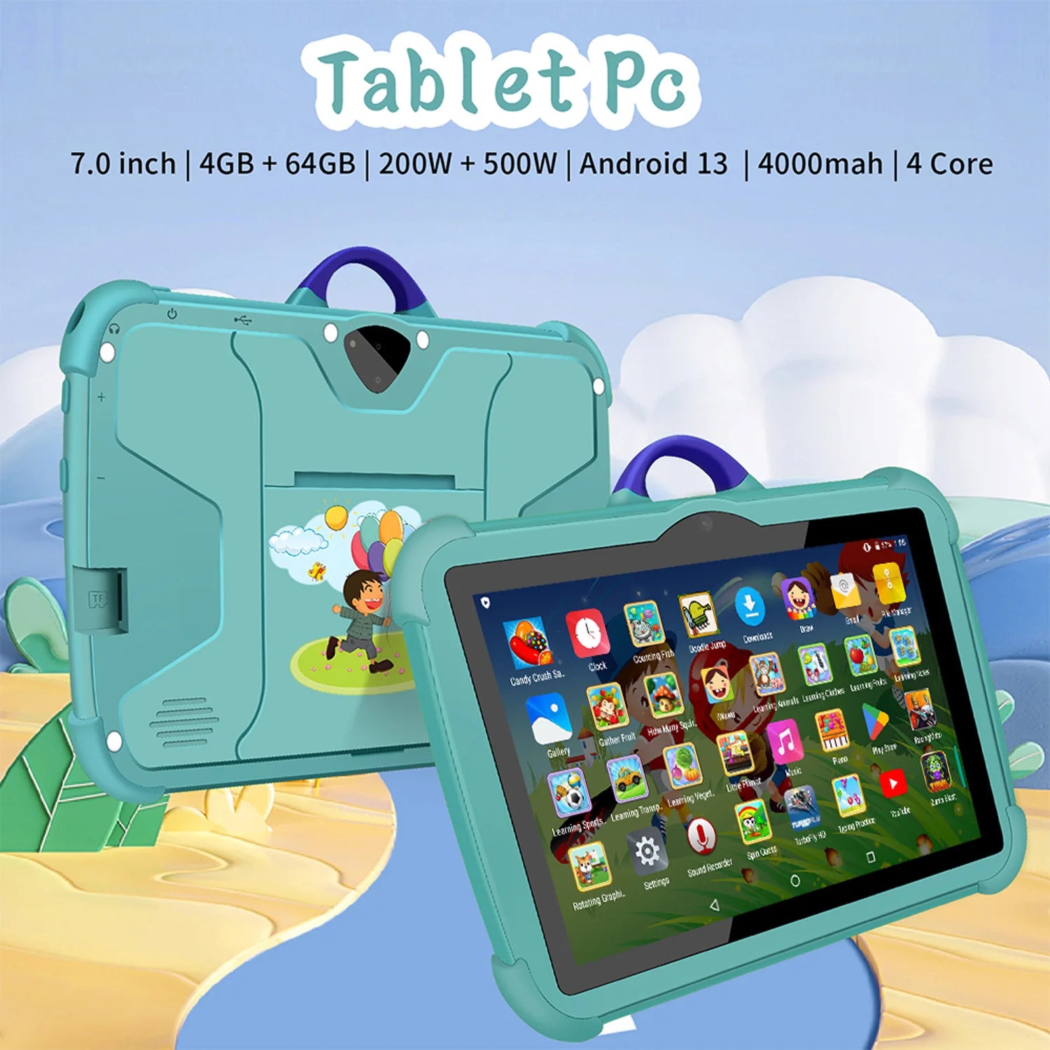 7" Kids Tablet Android 13 – Educational Learning Tablet for Children