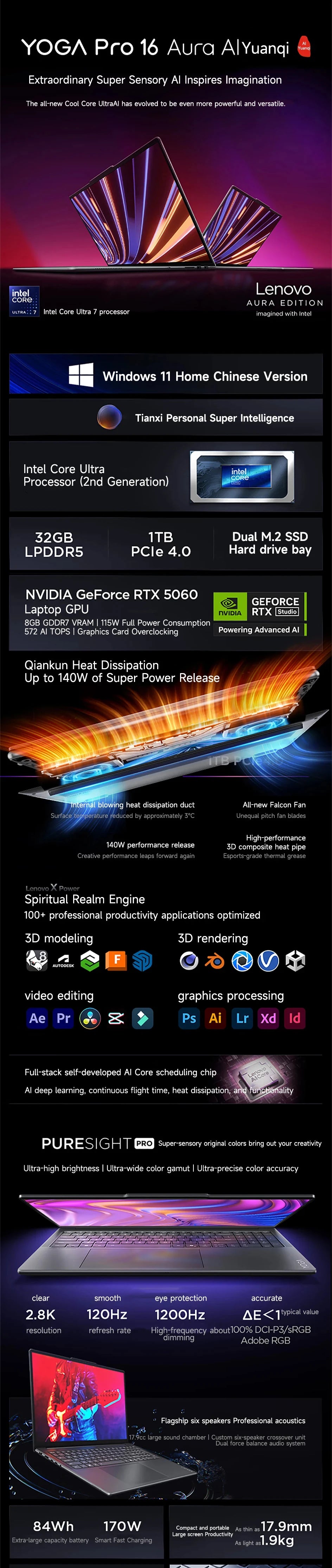 YOGA Pro 16 – 16" 2.8K OLED Laptop, 32GB RAM, 1TB SSD