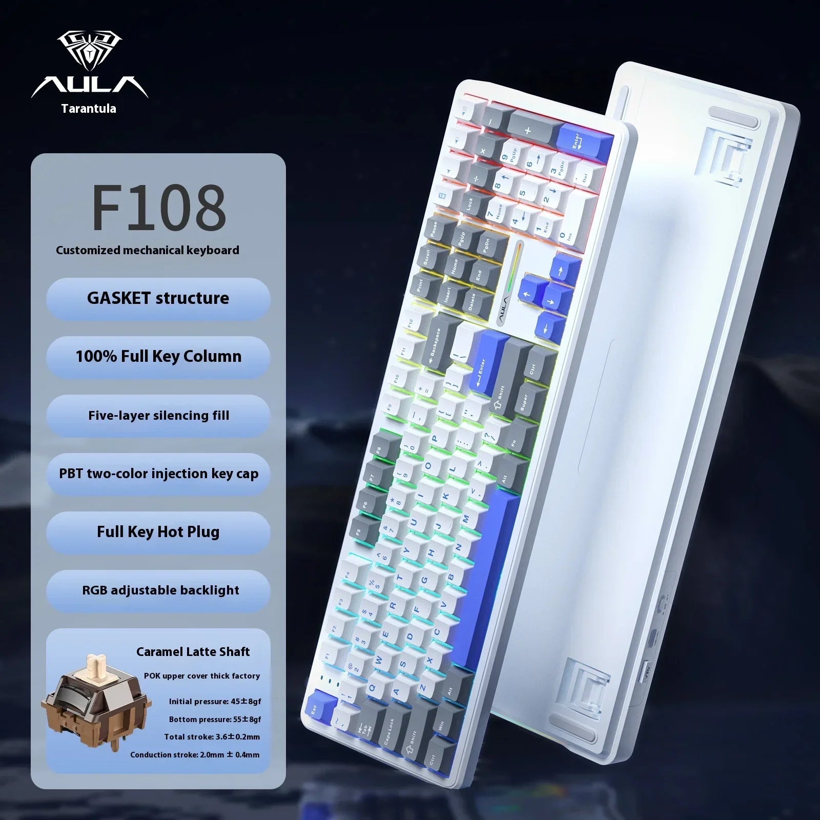 AULA F108/PRO Mechanical Gaming Keyboard – RGB Hot-Swappable Wireless Performance