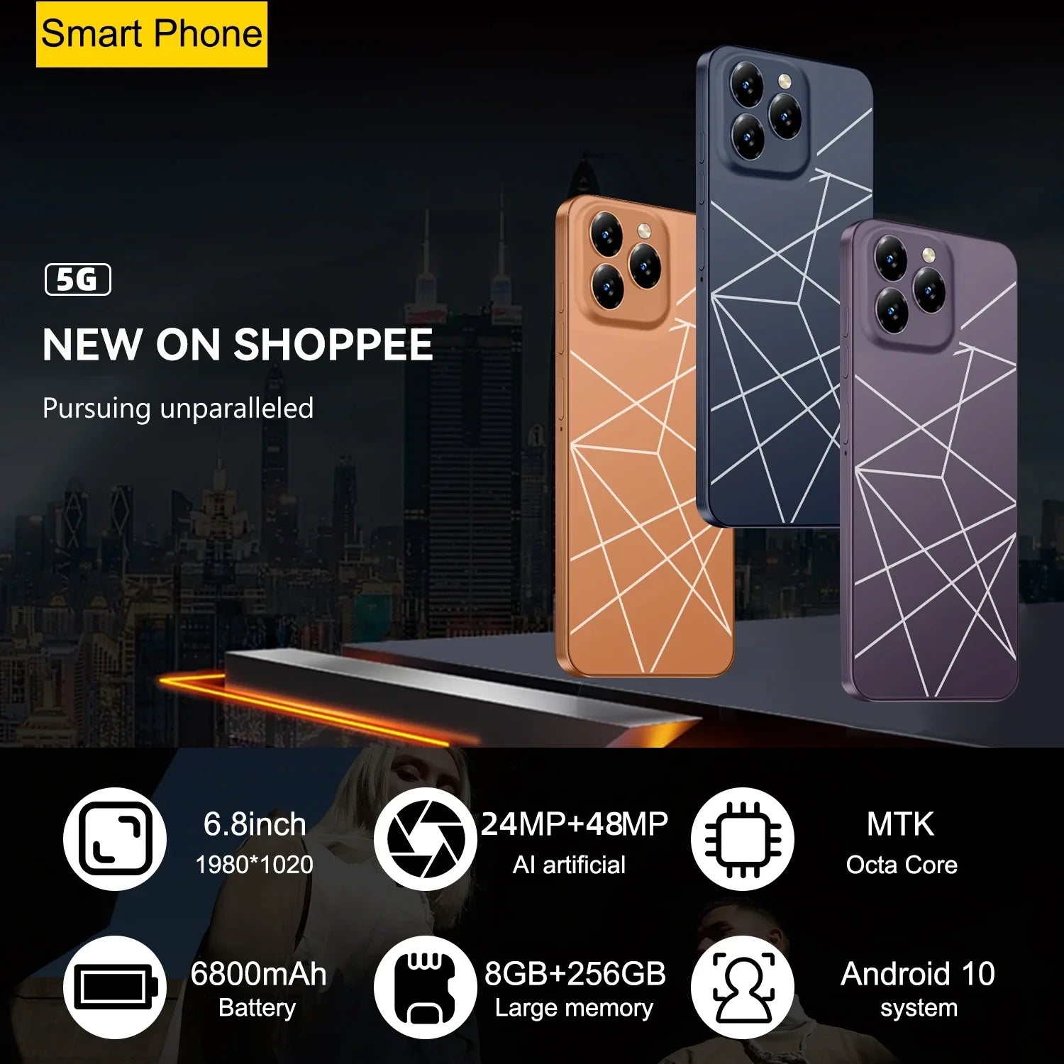 I16 Pro Max Smartphone – 6.8" Android, 12GB RAM, 512GB Storage