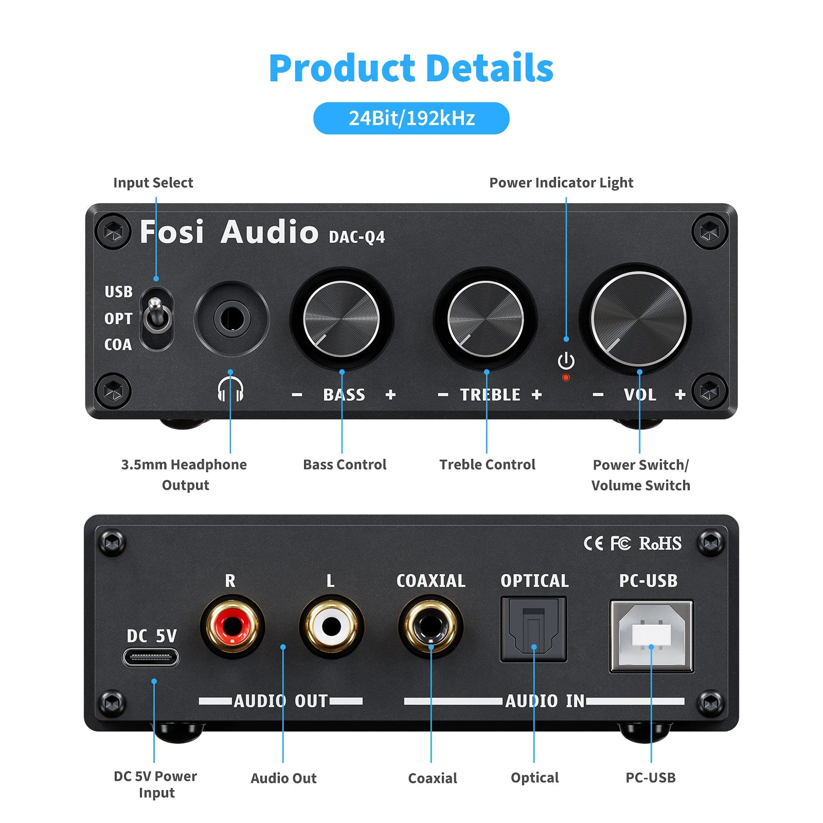 Fosi Audio Q4 Mini USB DAC & Headphone Amplifier