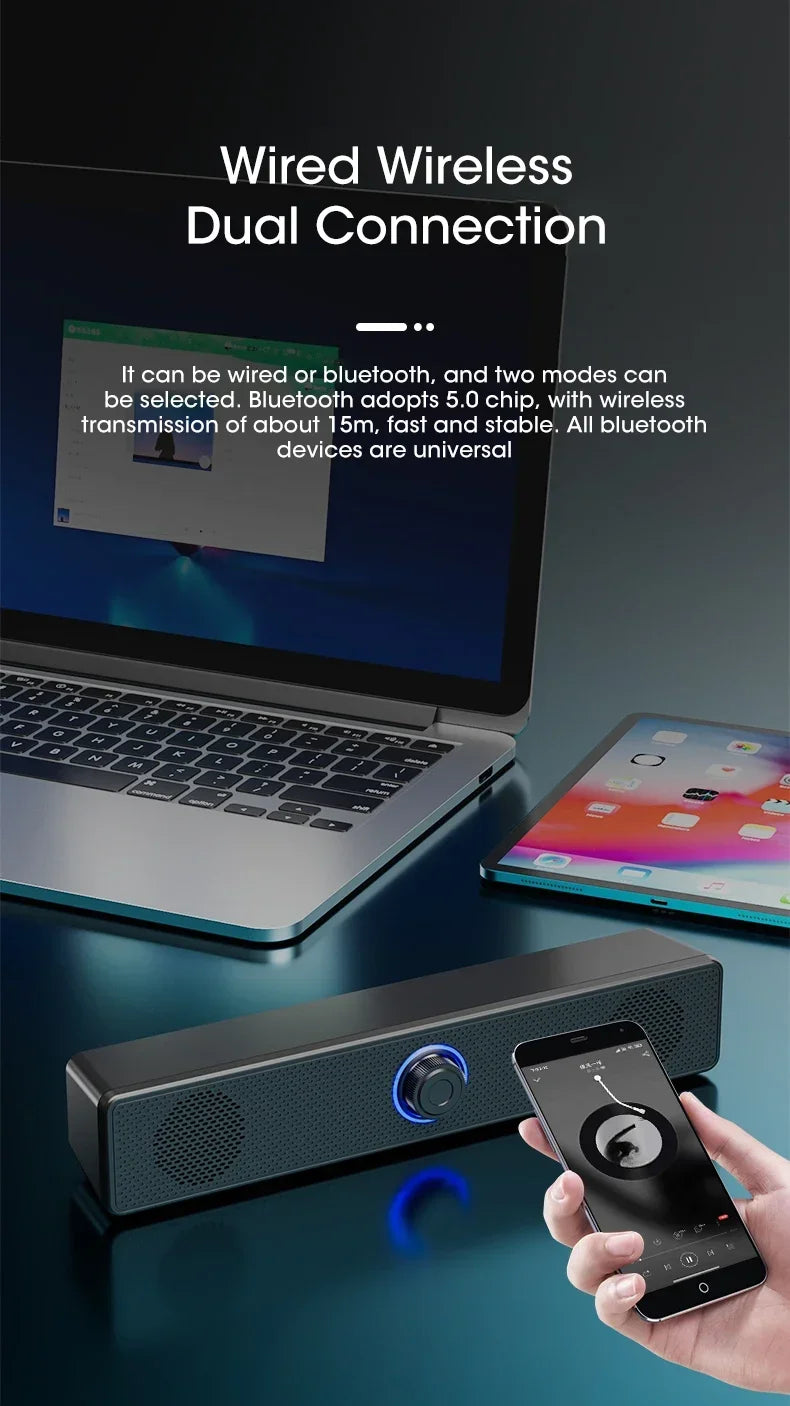 PC Soundbar Bluetooth Speaker – Wired & Wireless