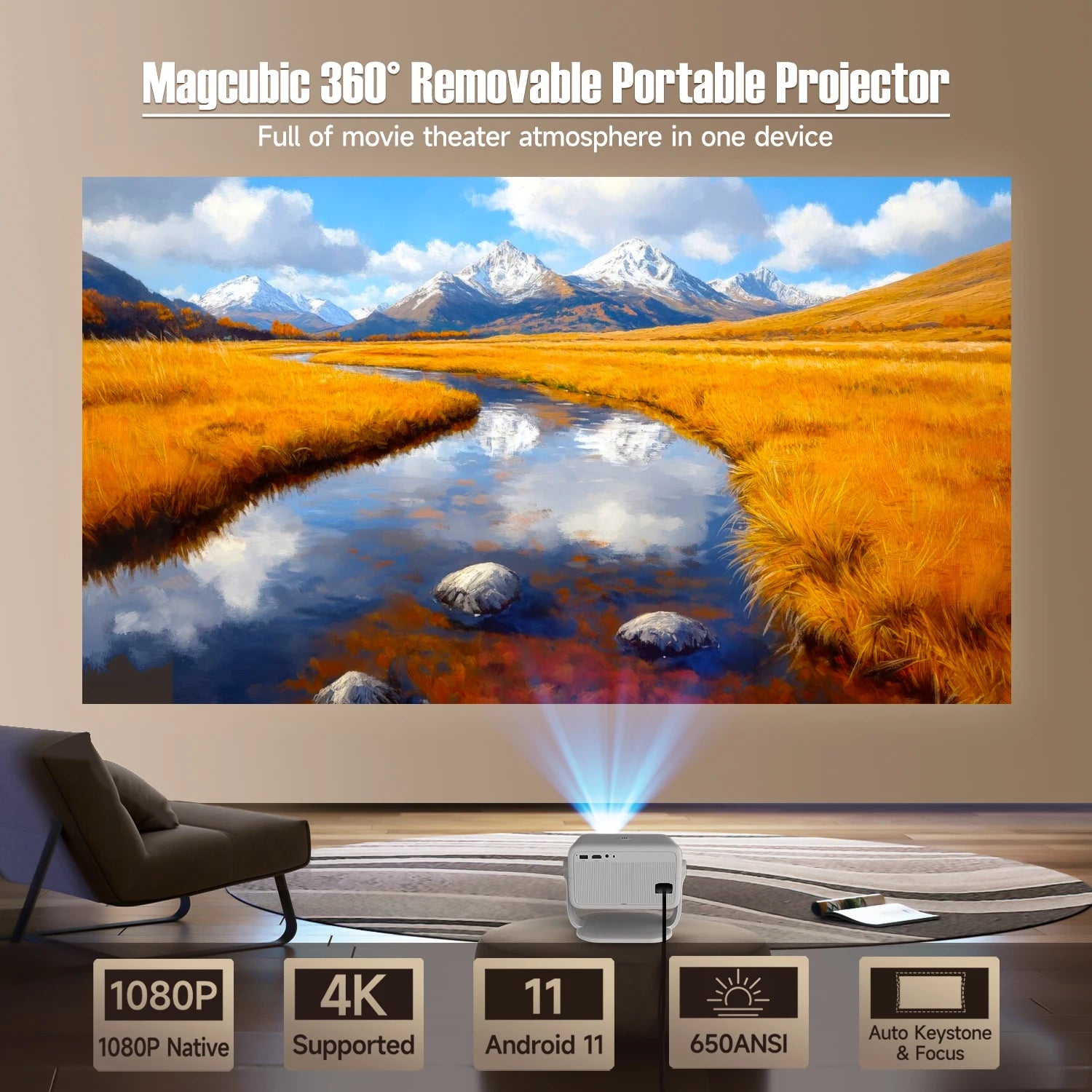 Magcubic 650ANSI L018 Projector – 4K Native 1080P Smart Home Cinema Experience
