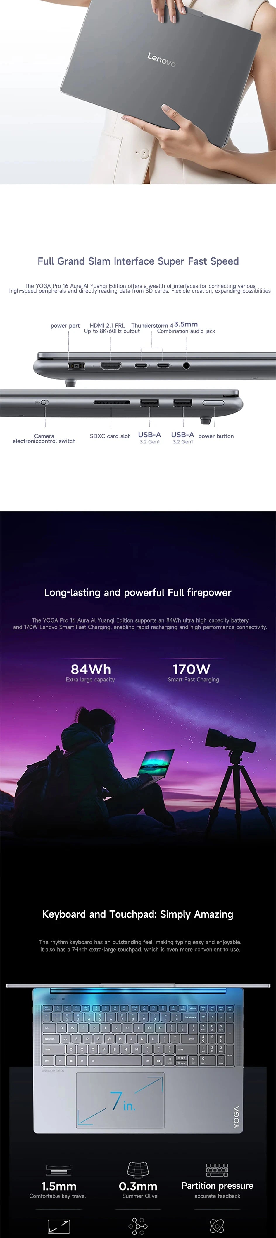 YOGA Pro 16 – 16" 2.8K OLED Laptop, 32GB RAM, 1TB SSD