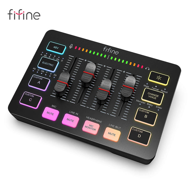 FIFINE 4-Channel RGB Gaming Audio Mixer