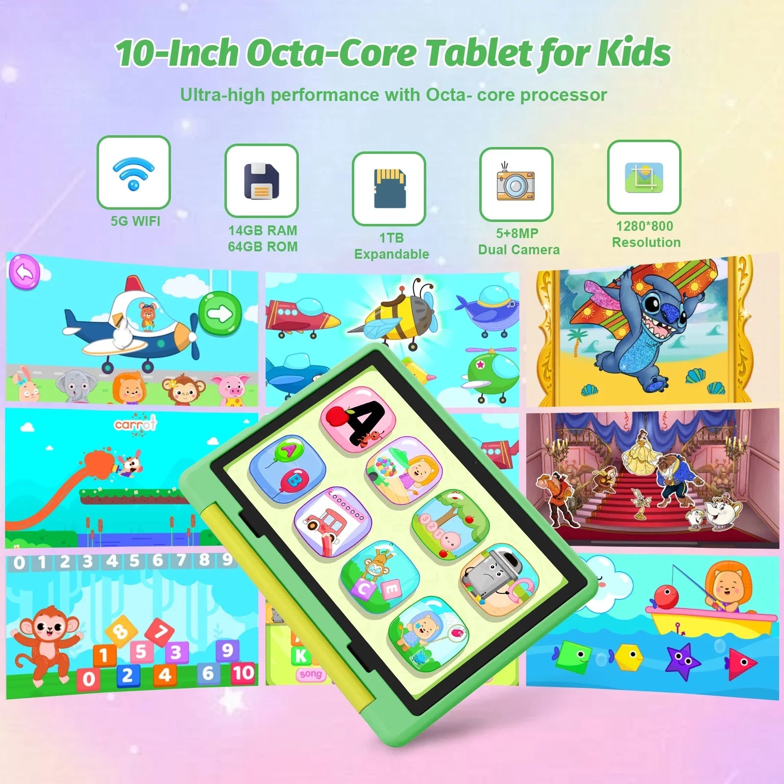 10" Kids Tablet – Android 15, Octa-Core, 14GB RAM, 64GB Storage