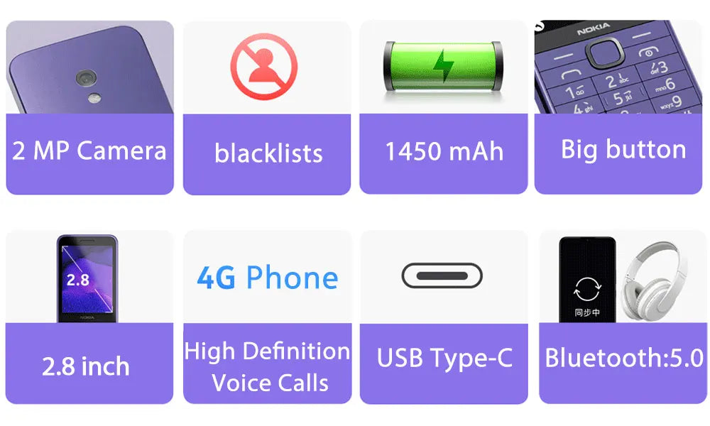 4G Feature Phone – Dual SIM, Bluetooth 5.0, 2MP Camera