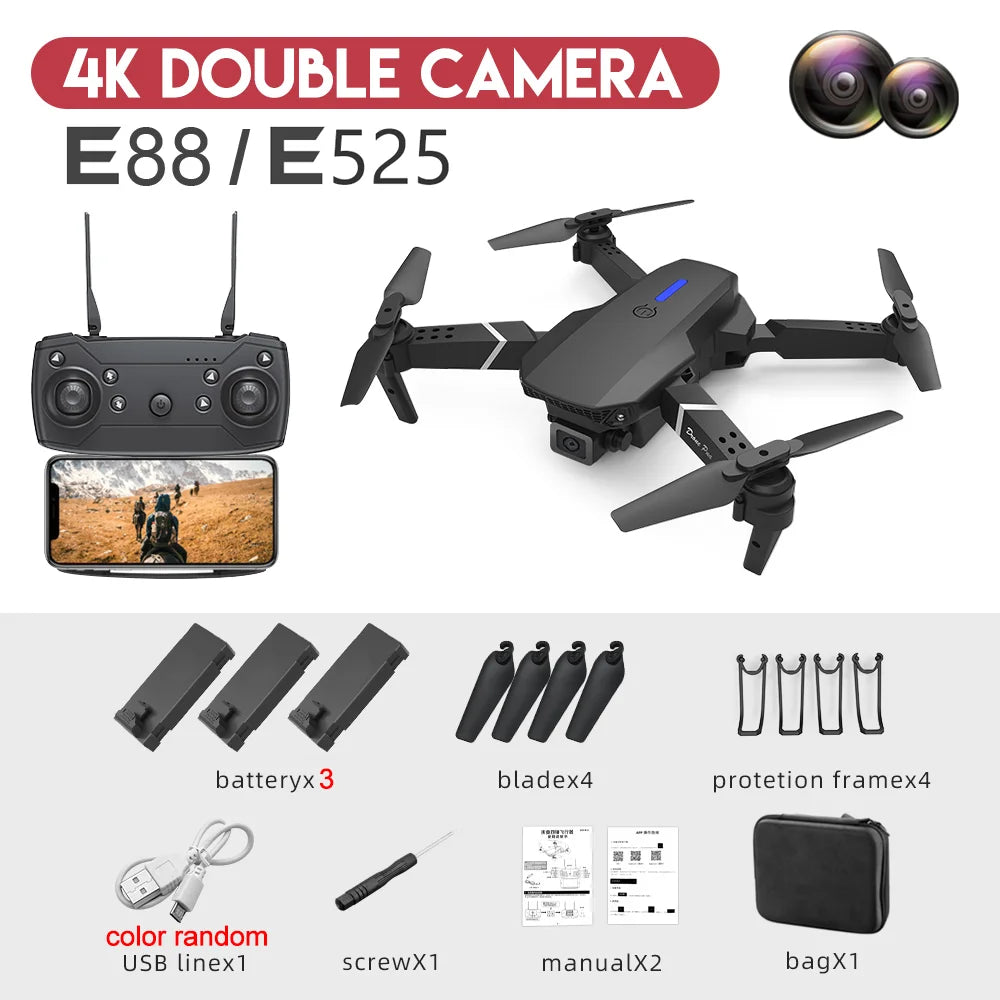 2024 E88Pro 4K RC Drone – Foldable WiFi FPV Quadcopter with 3 Batteries