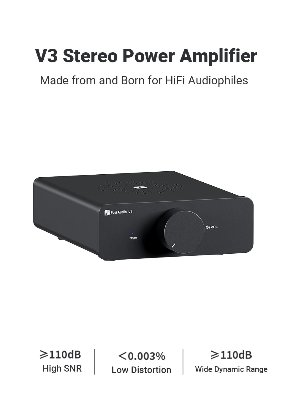 Fosi Audio V3 300W×2 Mini Stereo Power Amplifier