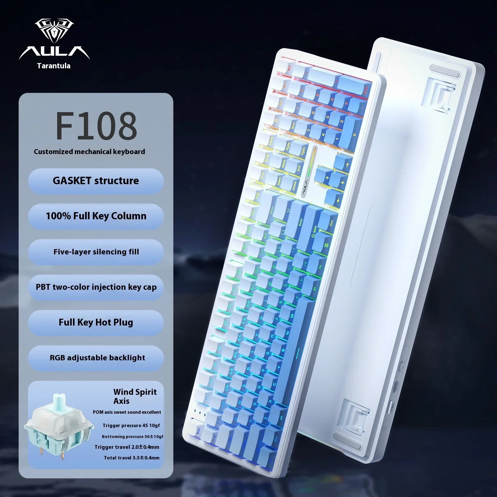 AULA F108/PRO Mechanical Gaming Keyboard – RGB Hot-Swappable Wireless Performance