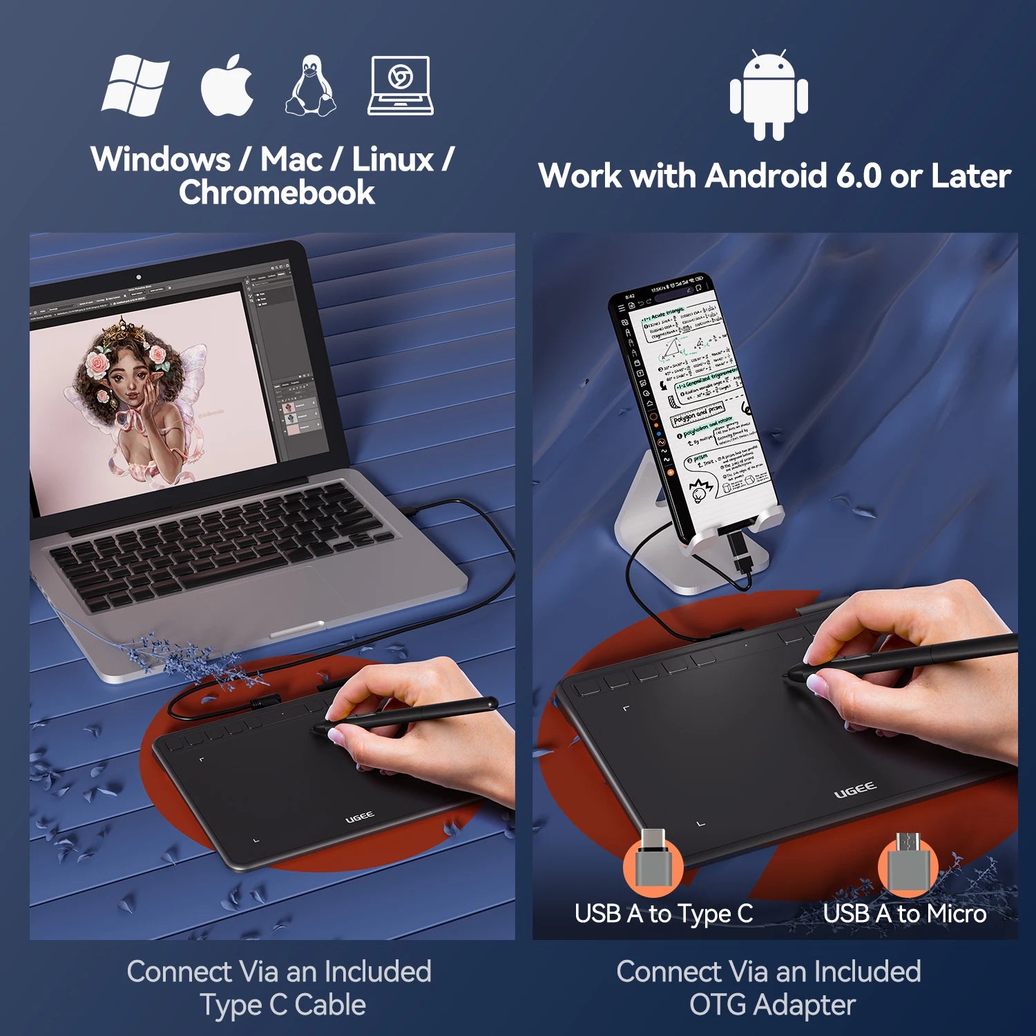 UGEE S640 Graphic Tablet – Compact Digital Drawing Pad for Creative Professionals and Students