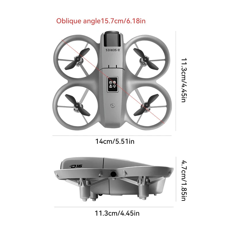 D16 Mini Drone – Dual Camera 8K HD, Obstacle Avoidance UAV