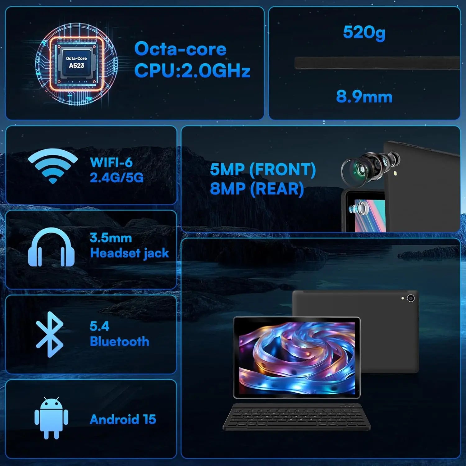 URAO C109L 10-Inch Android 15 Tablet – Powerful Performance with Keyboard & Mouse Set