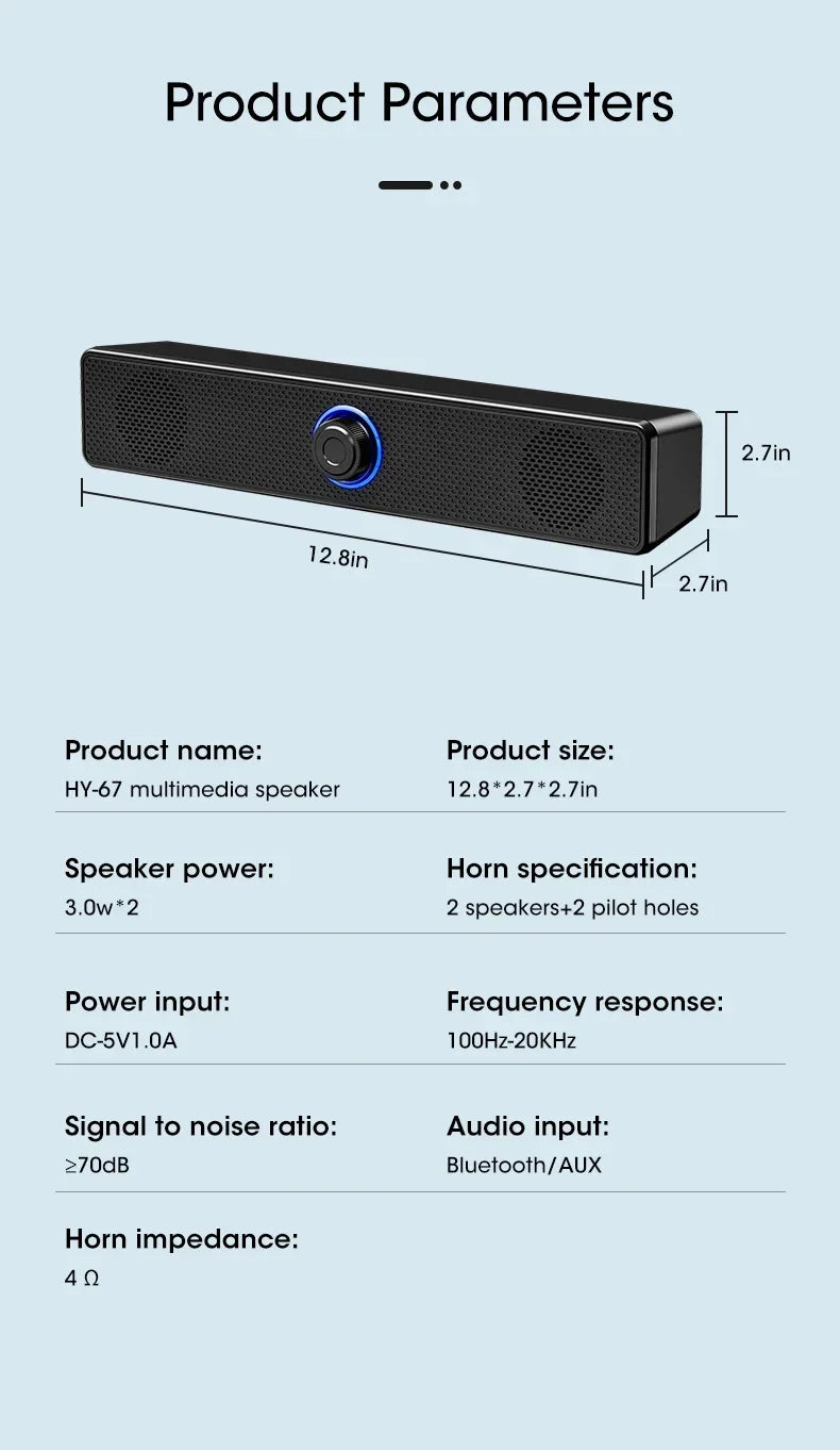 PC Soundbar Bluetooth Speaker – Wired & Wireless