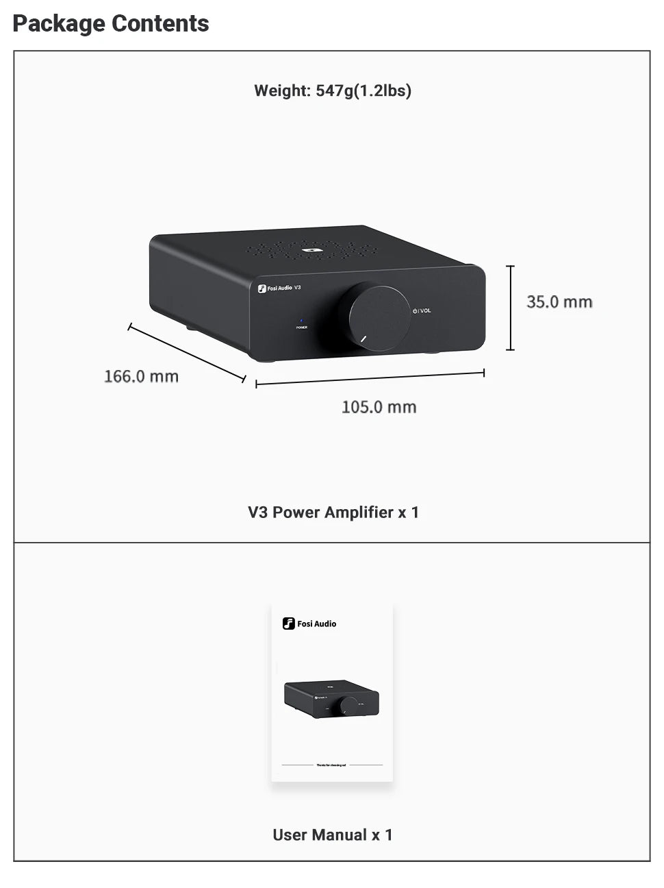 Fosi Audio V3 300W×2 Mini Stereo Power Amplifier