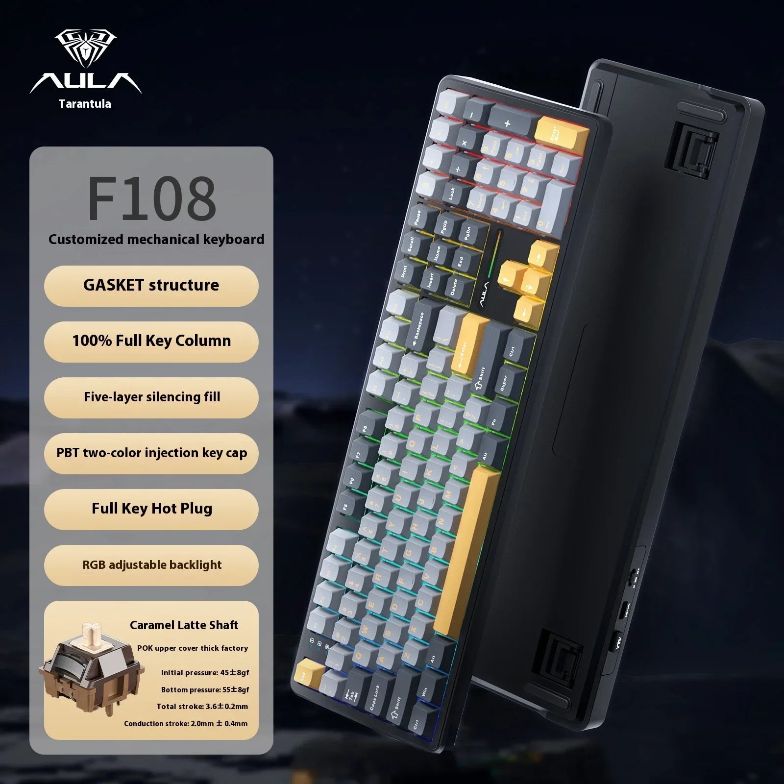 AULA F108/PRO Mechanical Gaming Keyboard – RGB Hot-Swappable Wireless Performance