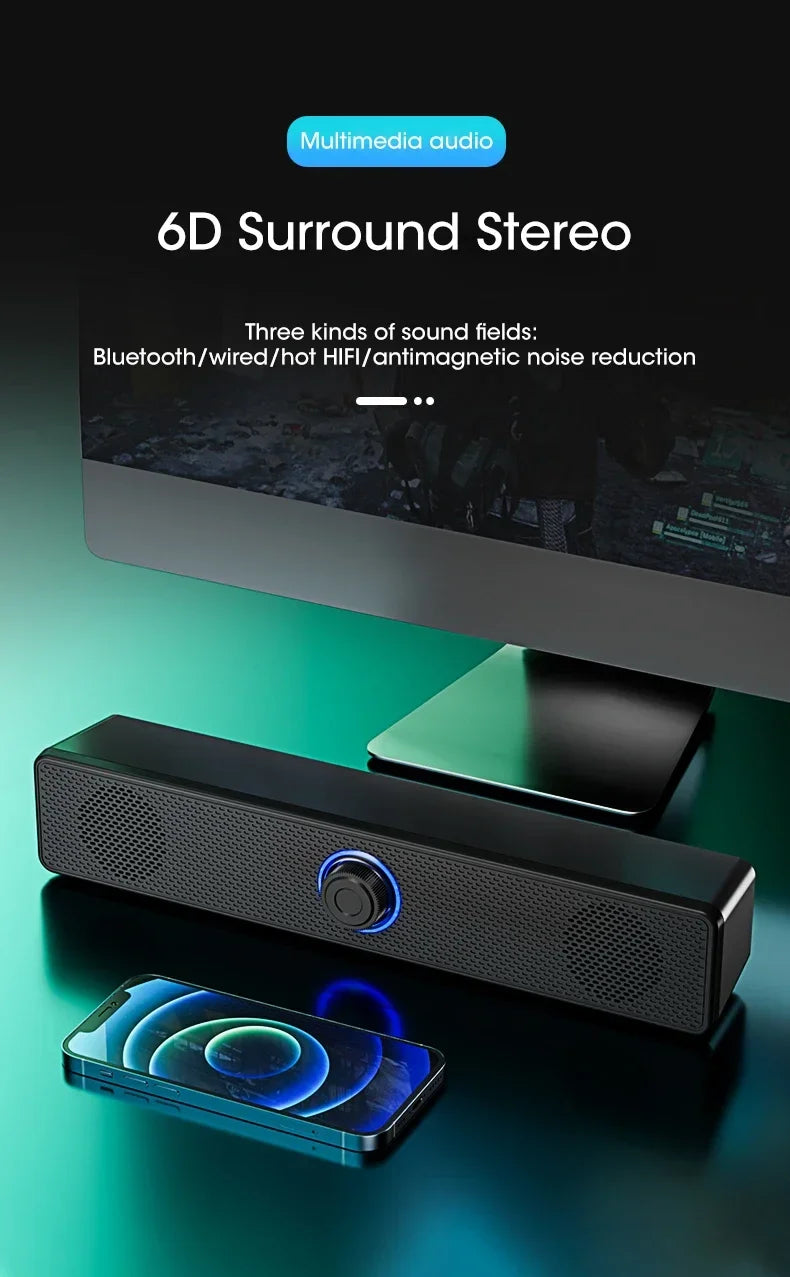 PC Soundbar Bluetooth Speaker – Wired & Wireless