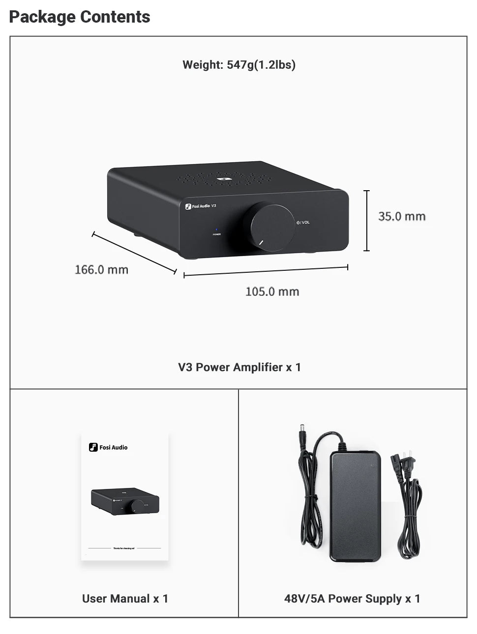 Fosi Audio V3 300W×2 Mini Stereo Power Amplifier