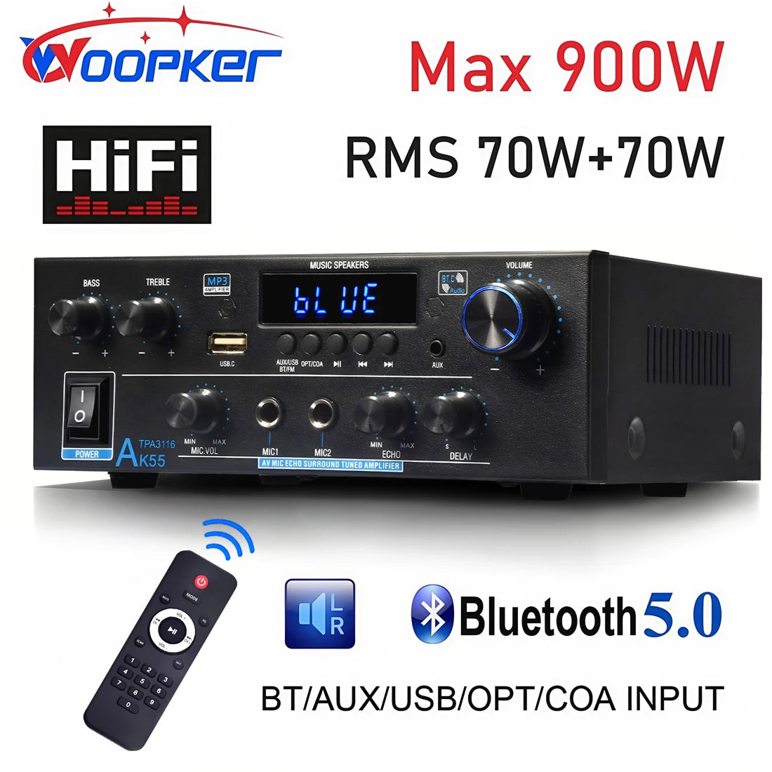 AK55 900W Bluetooth HiFi Amplifier