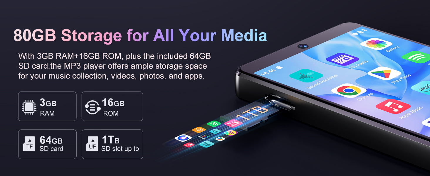 80GB MP3 Player with Bluetooth 5.0 & WiFi